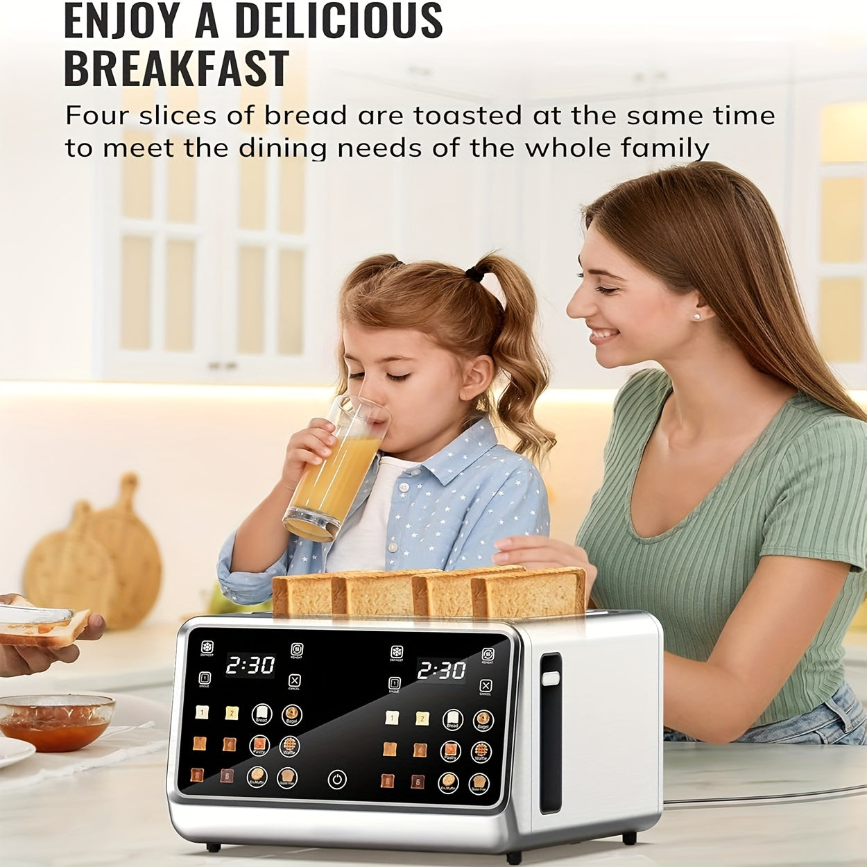 Toaster 4 Slice, Stainless Steel Digital Smart Toaster