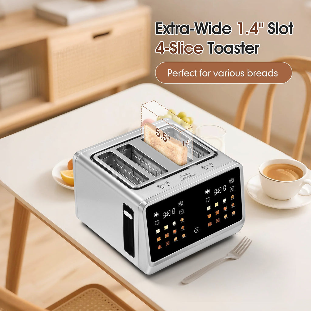 Toaster 4 Slice, Stainless Steel Digital Smart Toaster