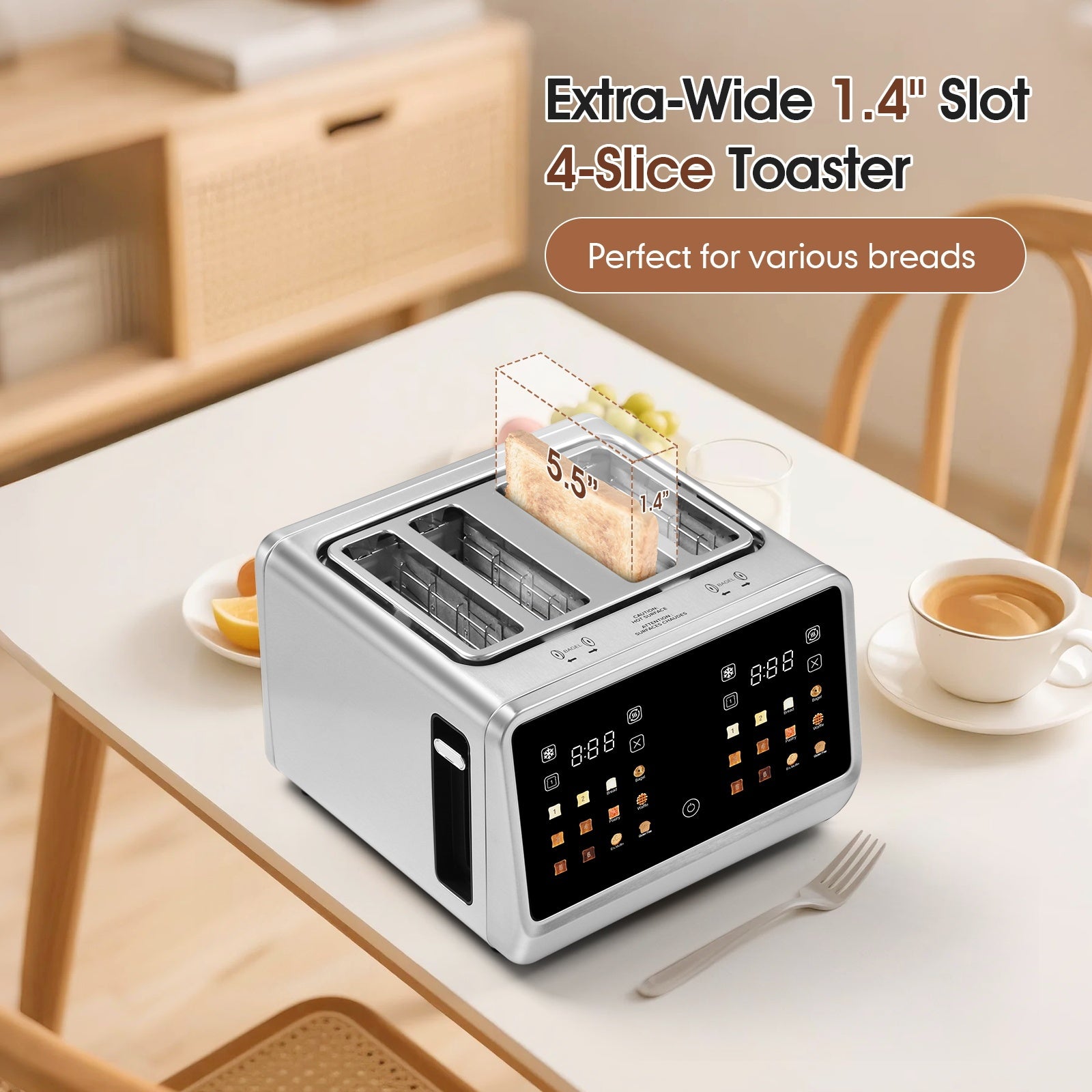 Toaster 4 Slice, Stainless Steel Digital Smart Toaster